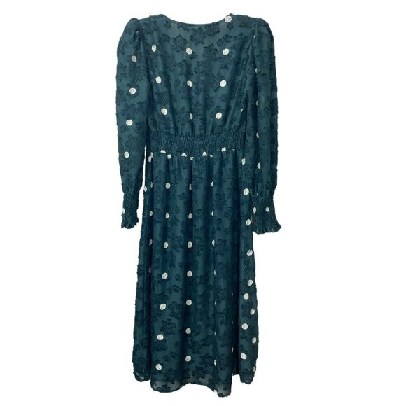 Zara Emerald Green Sheer Textured Polka Dot Dress Medium Limited Edition - Picture 10 of 16